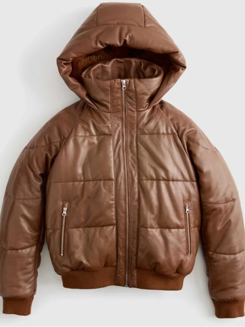 Quince Leather Puffer Jacket Cropped Bomber Luxury Sheep Leather